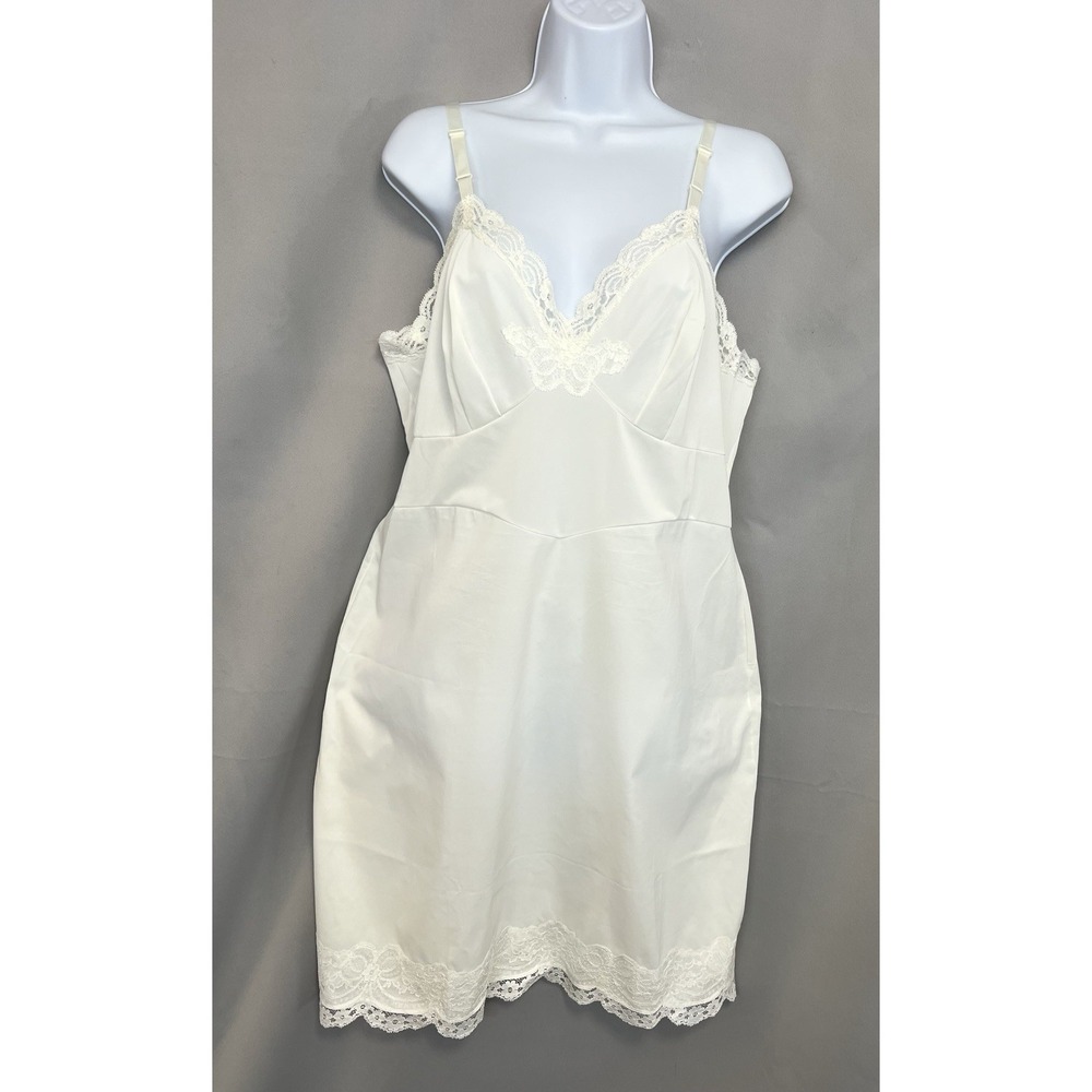 Vintage Shadowline slip nightie size 40 Midi adjustable straps Y2K Ivory Lace